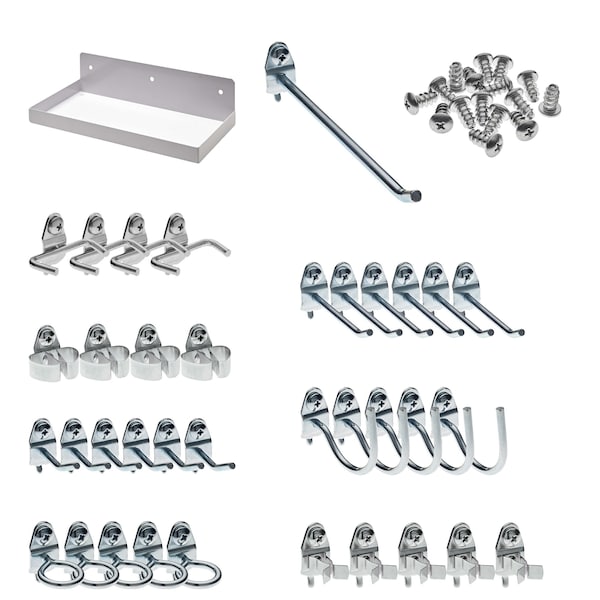 Triton Products 12 In. W x 6 In. D White Epoxy Coated Steel Pegboard Shelf 36 pc. DuraHook Pegboard Hook Assortment 76126W-36 - main